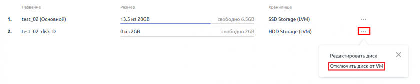 меню отключения диска
