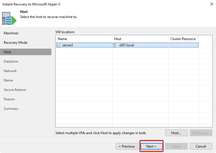 Выберите хост Hyper-V Выберите хост Hyper-V